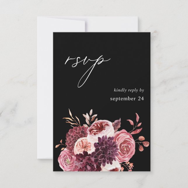Floral borgoña y rosa 8B con carne RSVP - Negro (Anverso)