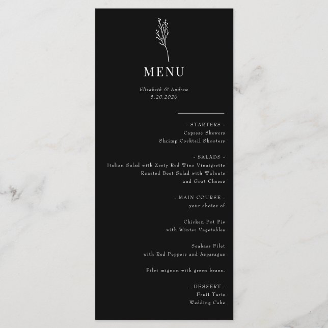 Floral botánica minimalista | Menú Boda (Anverso)