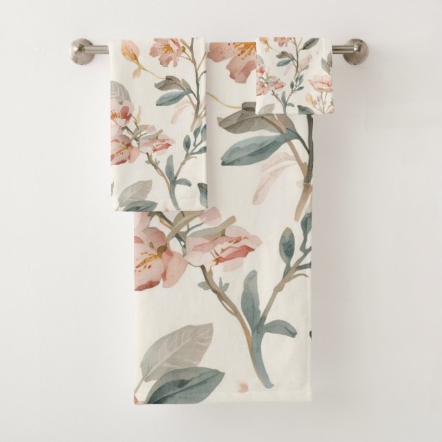 Floral Botanical Watercolor Leaves Beige Painted (In situ)