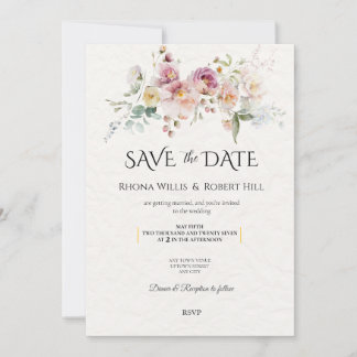 Floral Bouquet Guardar la invitación de la boda de