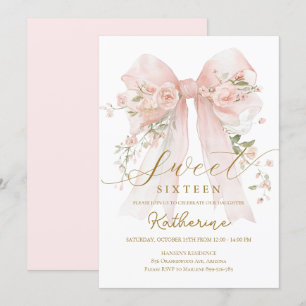 Floral Bow Coquette Sweet Dieciséis Invitaciones