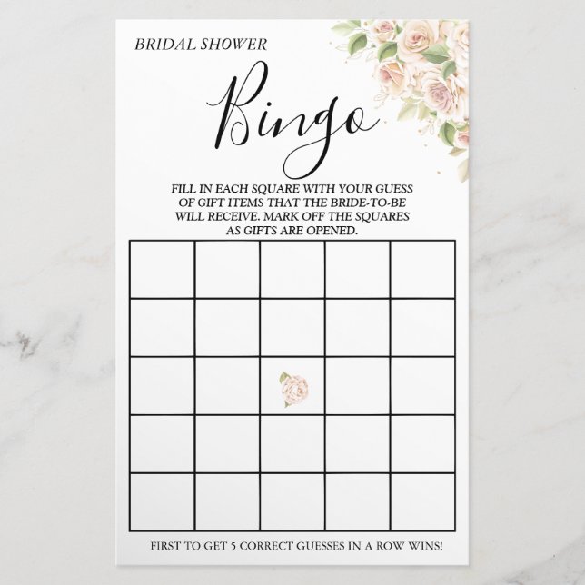 Floral Bridal Shower Bingo tarjeta de juego Flyer (Frente)