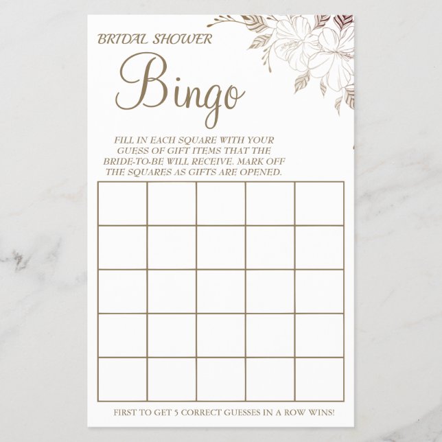 Floral Bridal Shower Bingo tarjeta de juego Flyer (Frente)
