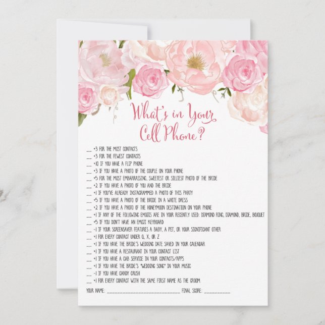 Floral Bridal Shower Cell Phone Game (Anverso)