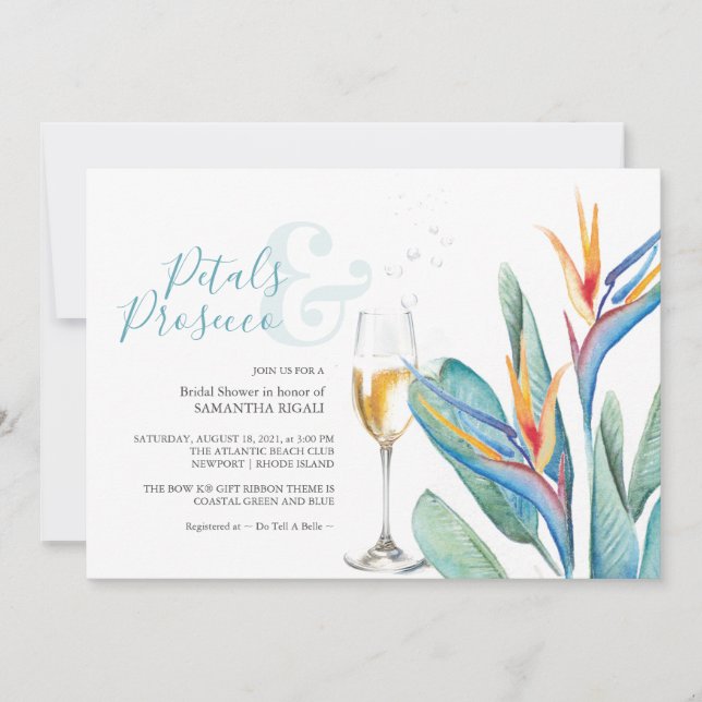 Floral Bridal Shower Invitaciones Petals & Prosecc (Anverso)