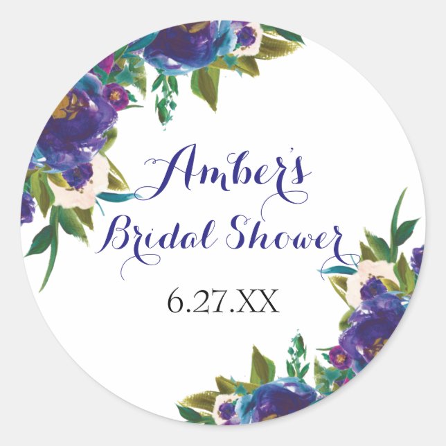 Floral Bridal Shower Round Pegatinas (Anverso)