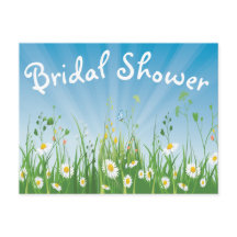 Floral Bridal Shower White Daisy Blue Invitación