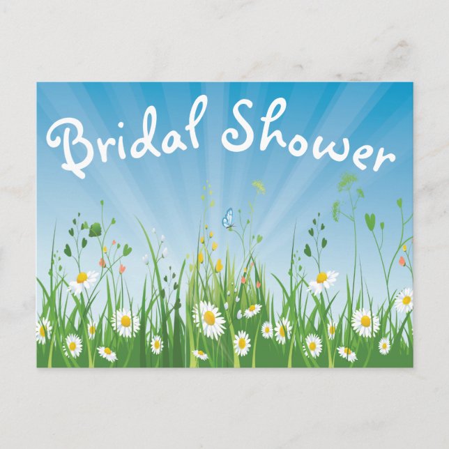 Floral Bridal Shower White Daisy Blue Invitación (Anverso)