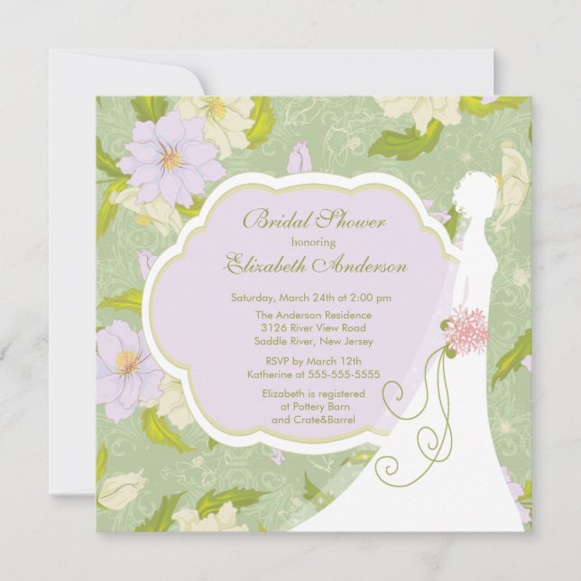 Floral Bride Bridal Shower Invitación Purple (Anverso)