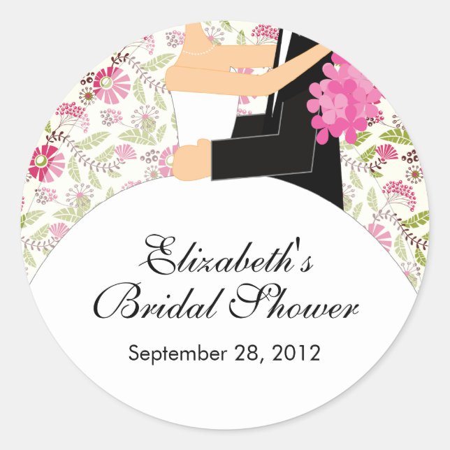 Floral Bride Groom Bridal Shower Pegatina Rosa (Anverso)