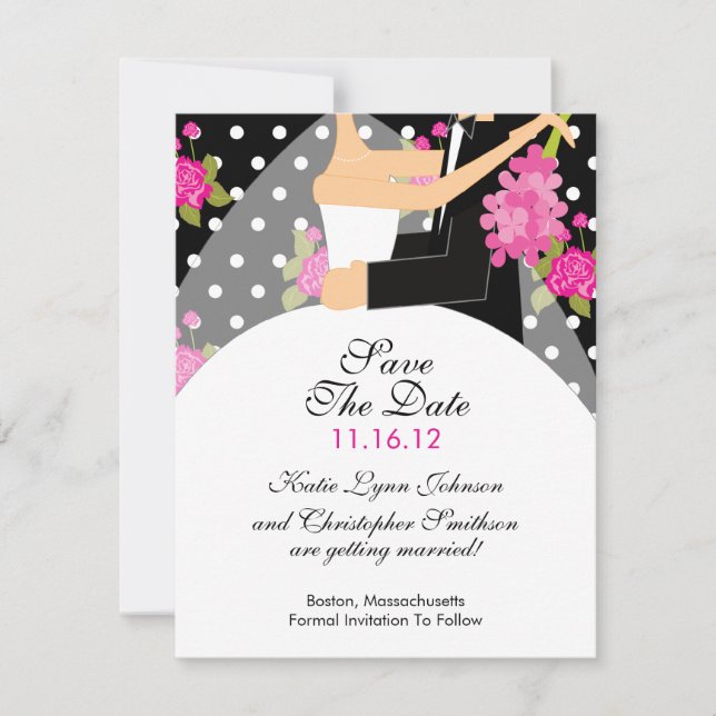 Floral Bride & Groom Guardar La Invitación De Fech (Anverso)
