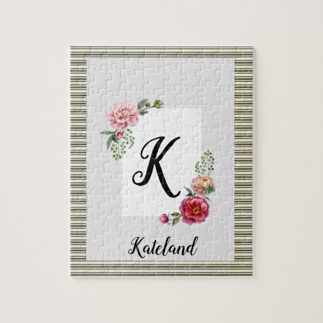 Floral Brown Stripe Jigsaw Puzzle Daisy (Vertical)