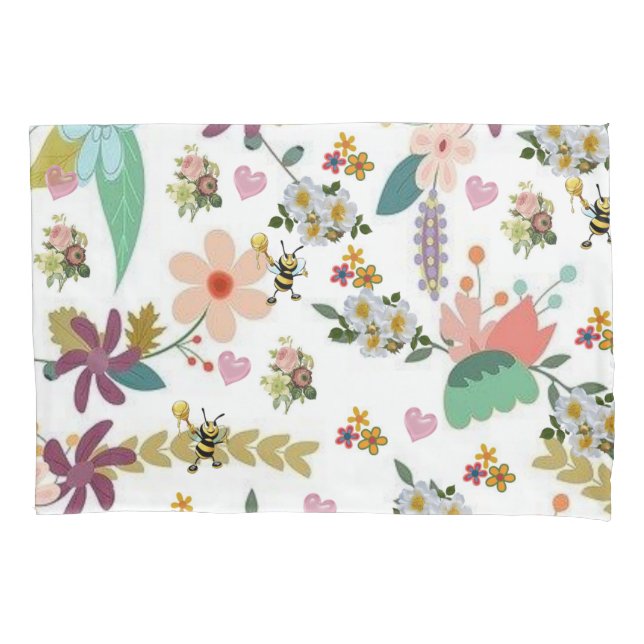Floral Bumblebee Funda de almohada (Anverso)