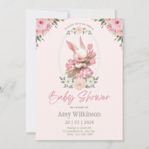 Floral Bunny Babyducha Invitación Preppy