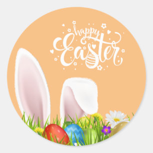 Floral Bunny Ears Happy Easter   Sello Pegatina