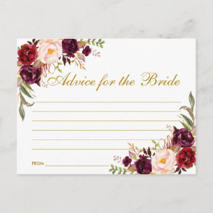 Floral Burgundy Gold Bridal Ducha Tarjeta de Conse