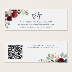 Floral Burgundy QR Código Script Boda RSVP Tarjeta