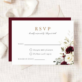 Floral Burgundy White Greenery Wedding Tarjeta RSV