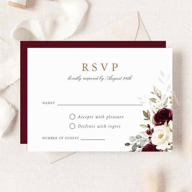 Floral Burgundy White Greenery Wedding Tarjeta RSV (Subido por el creador)