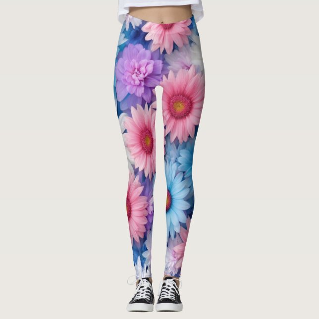 Floral Burst Leggings con rosa, blanco y azul (Anverso)