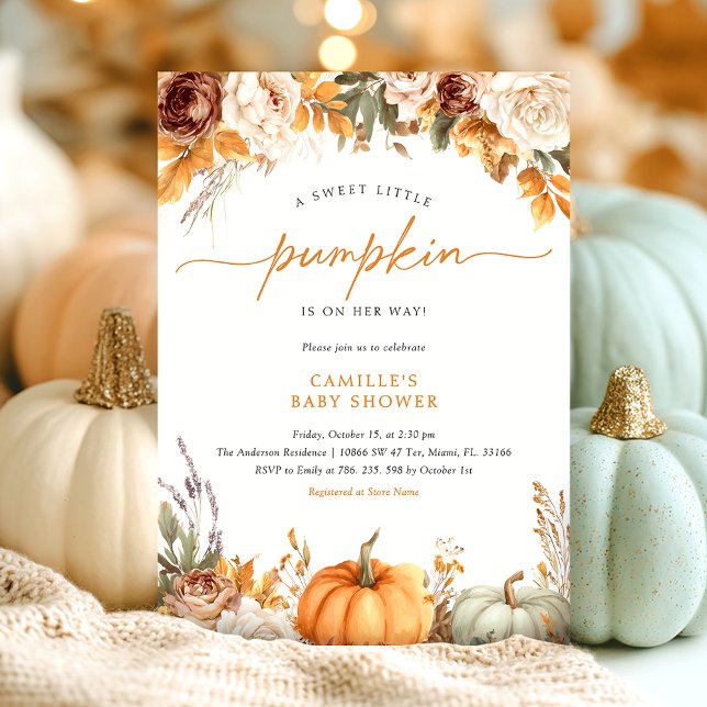 Floral Caída Pequeña Calabaza Invitación Baby Show (Subido por el creador)