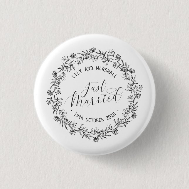 Floral casada personalizada| Botón Pin (Anverso)