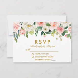 Floral color de agua rosa blanco Oro RSVP Boda P