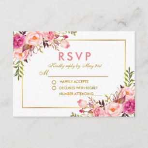 Floral color de agua rosa Rubor Gold RSVP Boda P