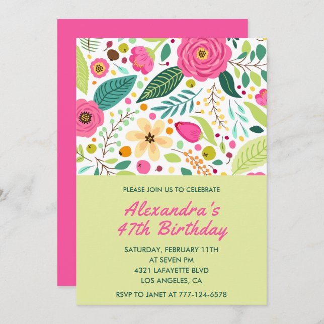 Floral Colorful Simple 47 invitaciones para el cum (Anverso / Reverso)