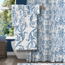Floral Cottage Azul Blanco Elegante País Inglés