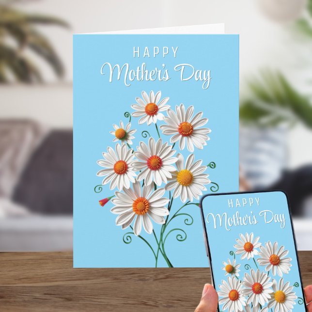 Floral Daisy Quilling Art Tarjeta del Día de la Ma (A pretty bouquet of daisies to send to your mom this Mother's Day! Just add your message)