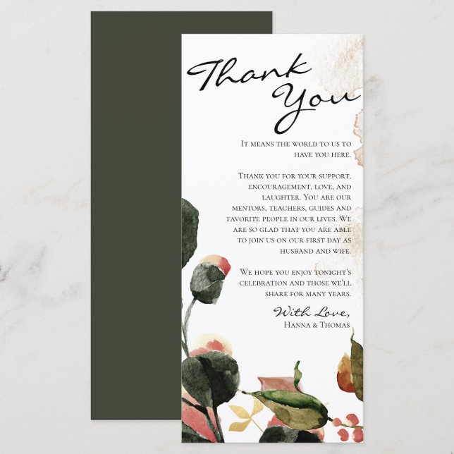 Floral de acuarela de otoño gracias tarjeta de col (Anverso / Reverso)