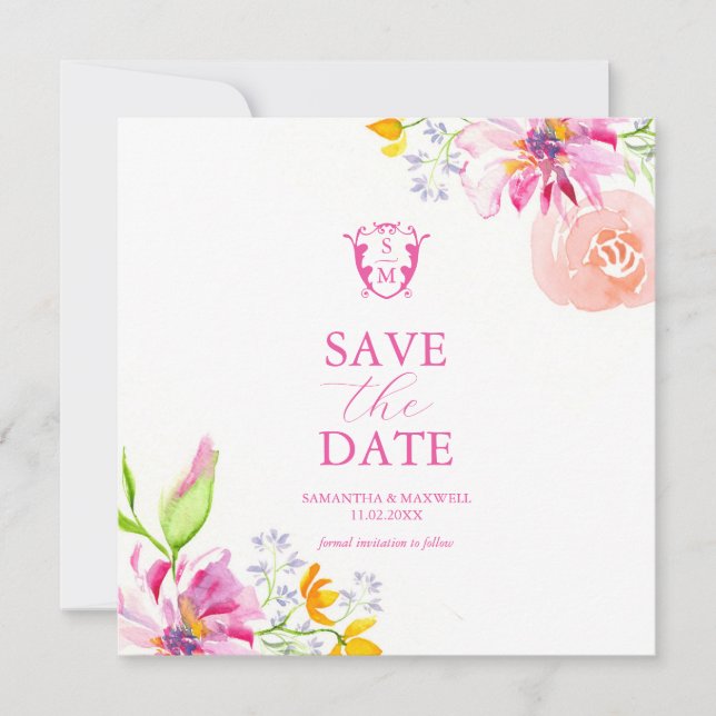 Floral de acuarela Guardar las invitaciones de fec (Anverso)