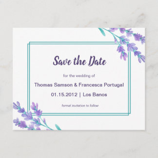 Floral de acuarela Lavender Guardar tarjeta de fec