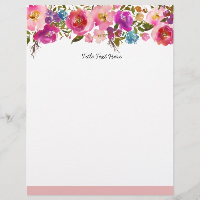 Floral de acuarela romántica, membrete (Anverso)