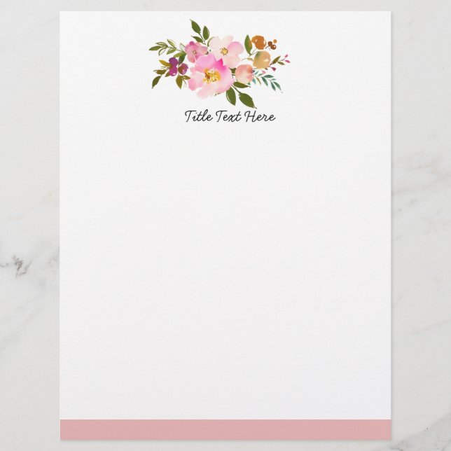Floral de acuarela romántica, membrete (Anverso)