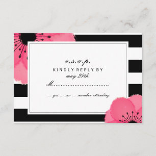 Floral de anémona rosa negro + raya blanca RSVP