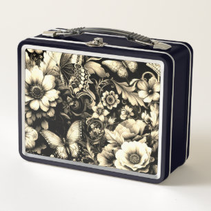 Floral de antigüedades doradas con mariposas