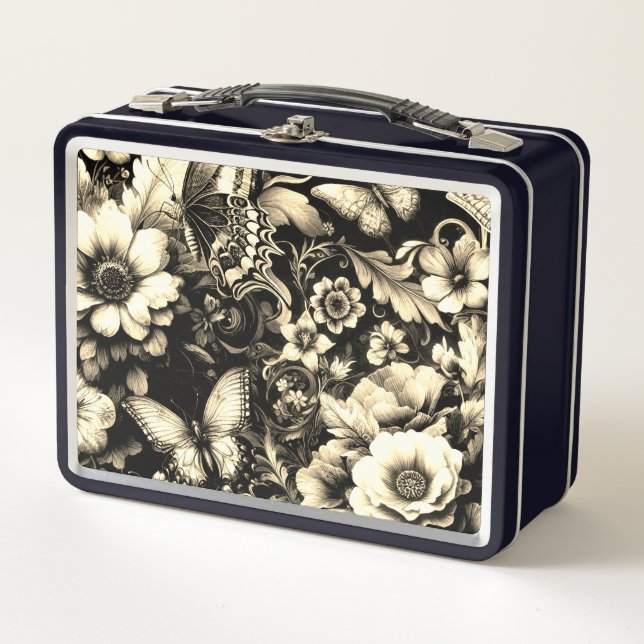 Floral de antigüedades doradas con mariposas (Anverso)