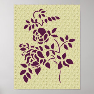 Floral de arte esténcil de Rosas morados