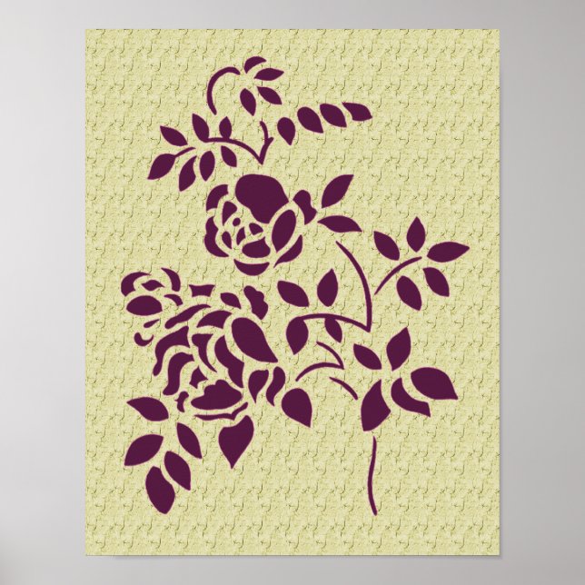 Floral de arte esténcil de Rosas morados (Frente)