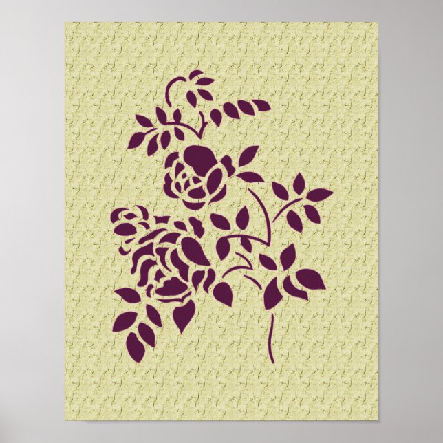 Floral de arte esténcil de Rosas morados (Frente)