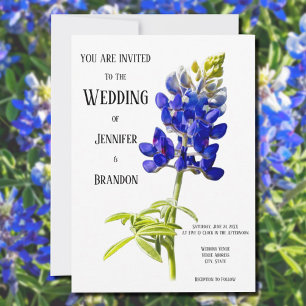Floral de Bluebonnet sobre blanco, invitación a la