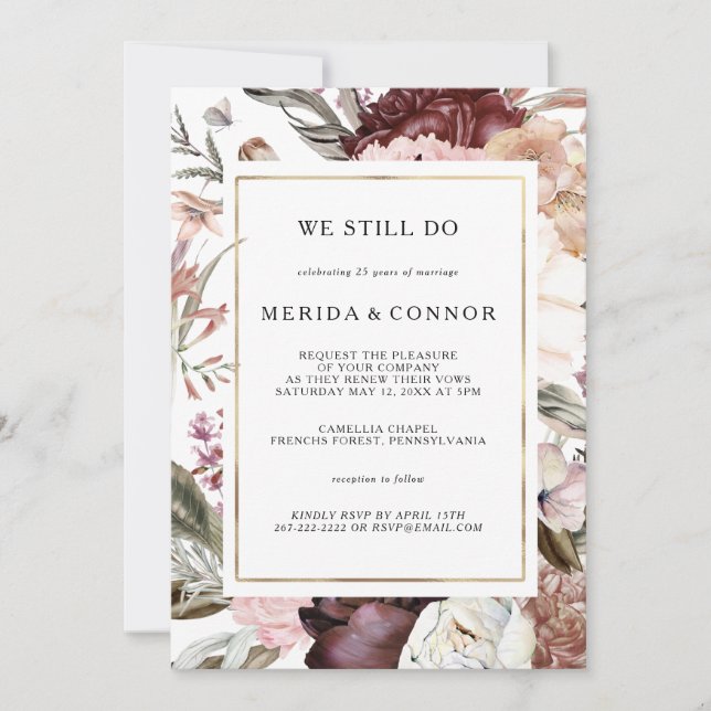 Floral De Boho Borgoña Todavía Vemos Invitación A  (Anverso)