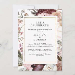 Floral de boho borgoñés celebremos la invitación