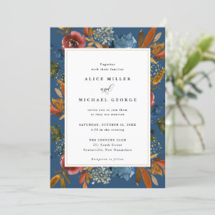 Floral de boho de la marina y el óxido, invitación