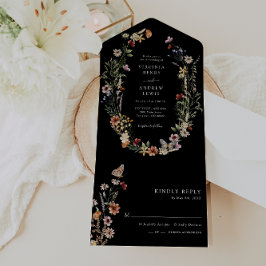 Floral de Boho negro todo en una invitación de mat
