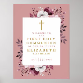 Floral de boho rosa primera señal de bienvenida de