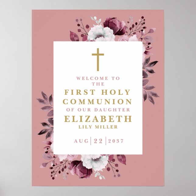 Floral de boho rosa primera señal de bienvenida de (Frente)