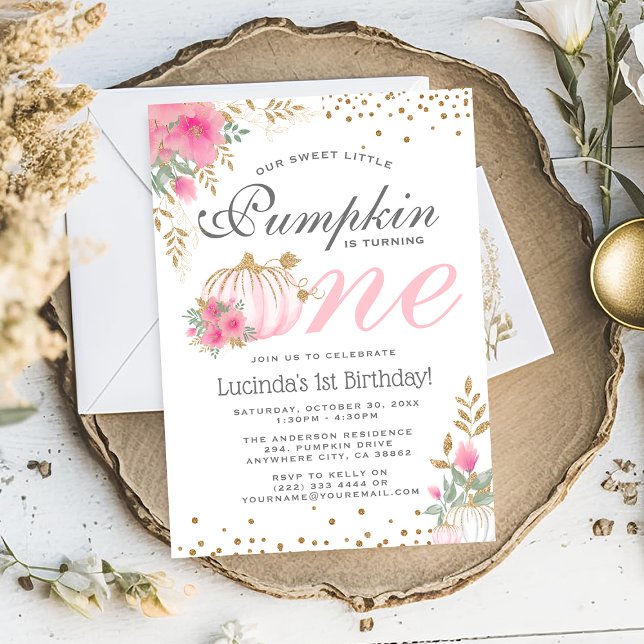 Floral de calabaza rosa lindo Invitación de primer (Subido por el creador)